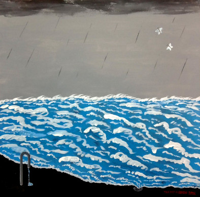 雨の中の蝶と波242&times;242