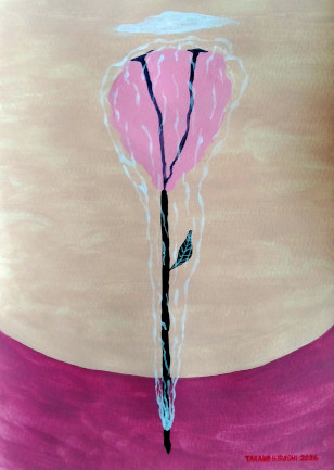 ビニール袋に包まれたピンクの花